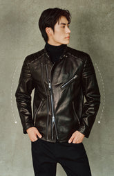 Men's Zip-Detail Moto Leather Jacket